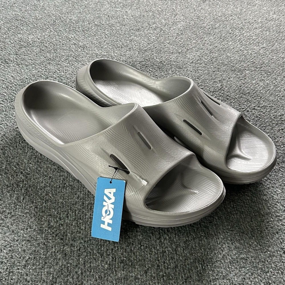 HOKA Ora Recovery Slide Sandals Mens 14 Grey Cushioned Slip On Comfort